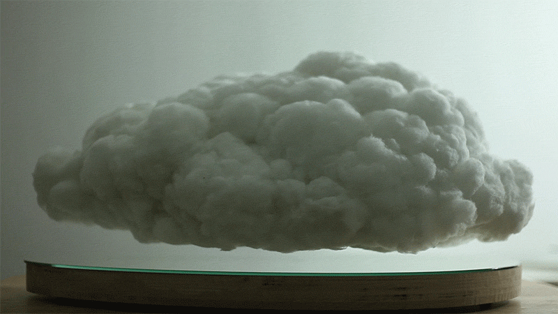 This floating cloud is a speaker that reacts with thunder and lightning depending on what's happening in the music.