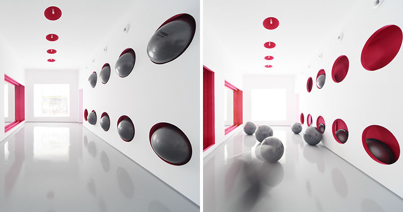 Storage Ideas - This Gym Has A Wall That Was Designed To Hold Exercise Balls