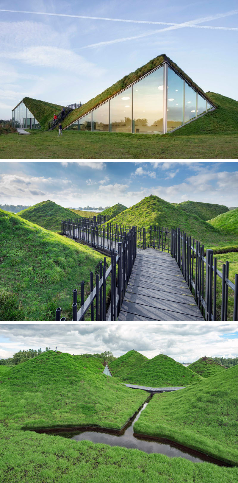 This Dutch museum is covered in grass and has a rooftop walkway.