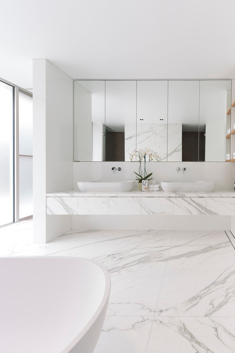 Bathroom Design Idea - 5 Ideas For Adding Marble To Your Bathroom // Marble Floor Tiles - match the flooring to your vanity.