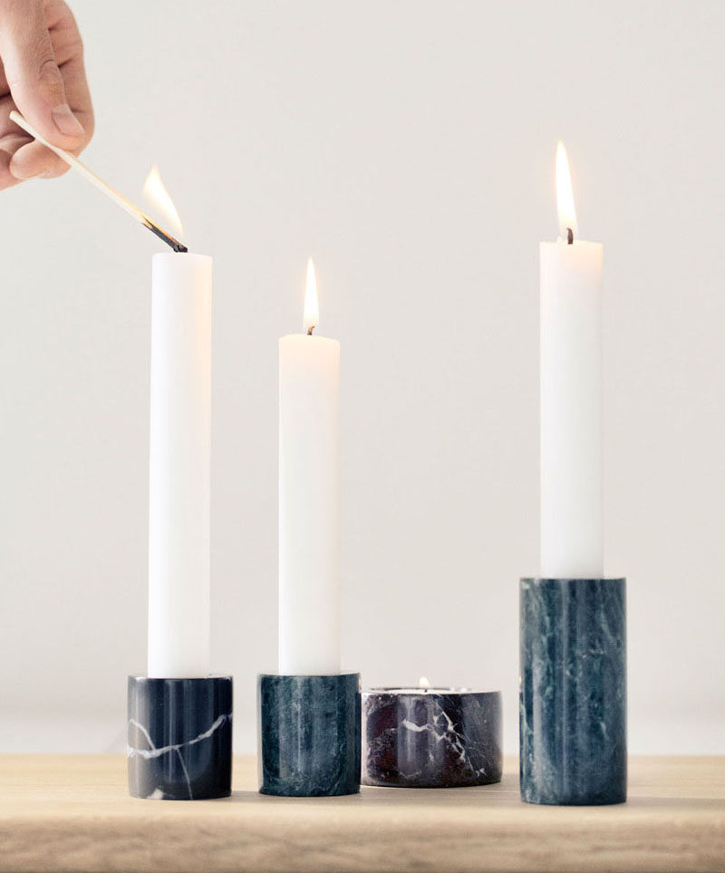 Bathroom Design Idea - 5 Ideas For Adding Marble To Your Bathroom // Candle Holders - Nothing says relaxation more than a candle lit bubble bath. Marble candle holders can help get you there.