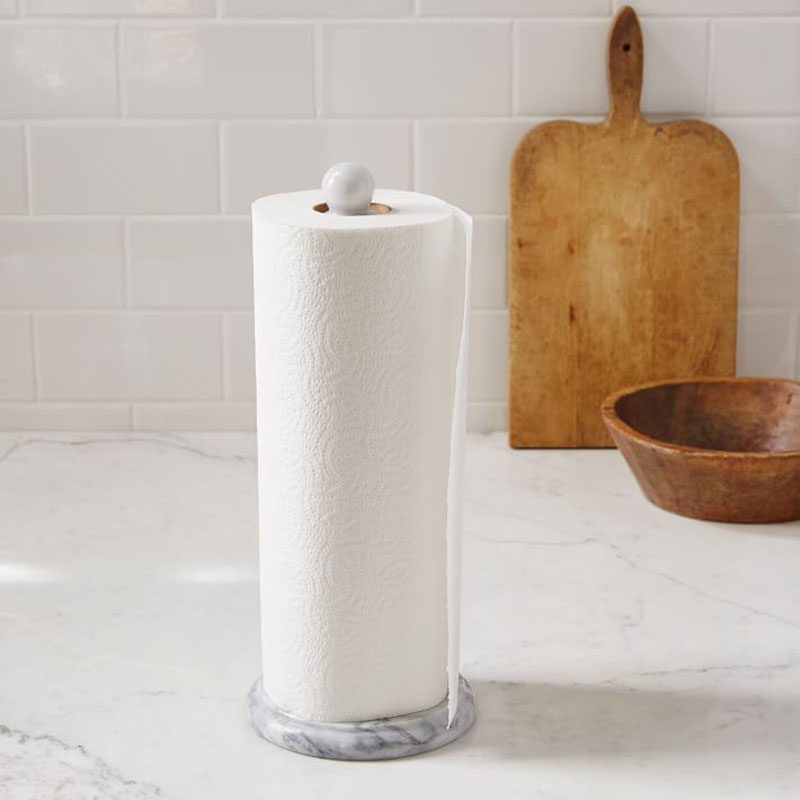 Kitchen Design Idea - How To Add Marble In Your Kitchen // Keep your paper towel rolls feeling like royalty by keeping them on a marble holder.