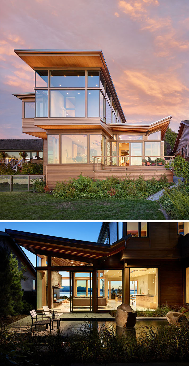 20 Awesome Examples Of Pacific Northwest Architecture // The over hanging eaves on this home expose the wood detailing and prevent rain water from eroding the foundation of the house.