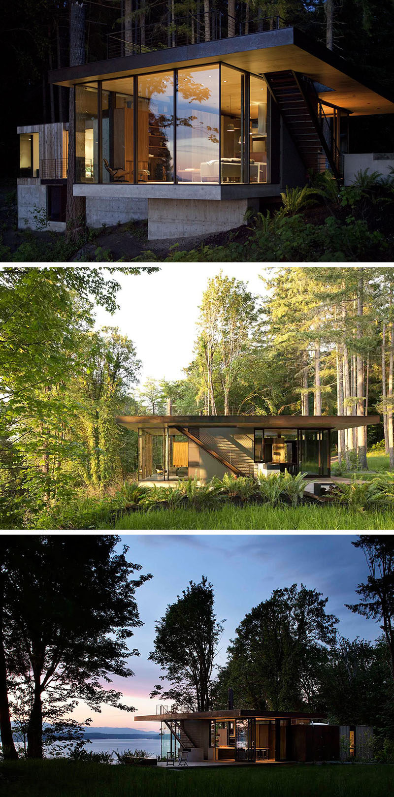 20 Awesome Examples Of Pacific Northwest Architecture // This home takes advantage of views of the ocean and the mountains and features many of the common characteristics of Pacific Northwest structures, like lots of glass.