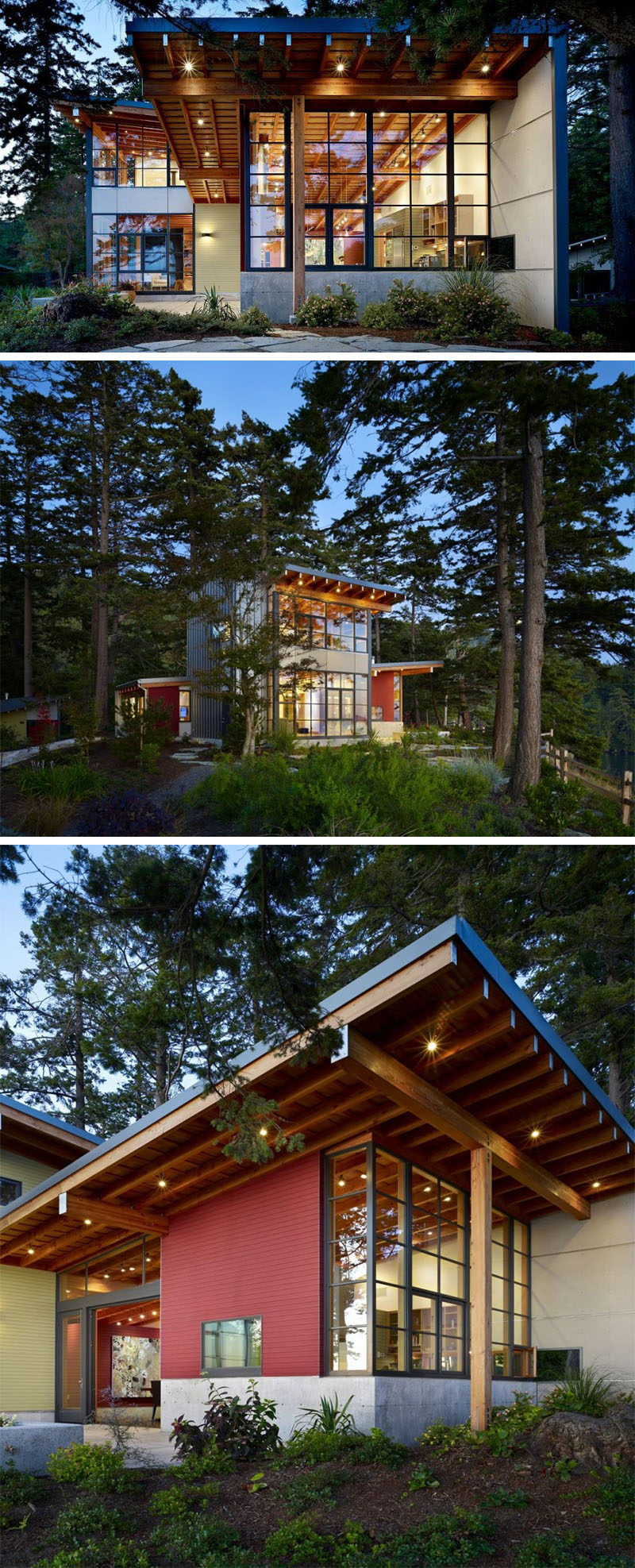 20 Awesome Examples Of Pacific Northwest Architecture // A wood beam structure, concrete slab foundation, and huge windows give this forest home a very west coast feel.