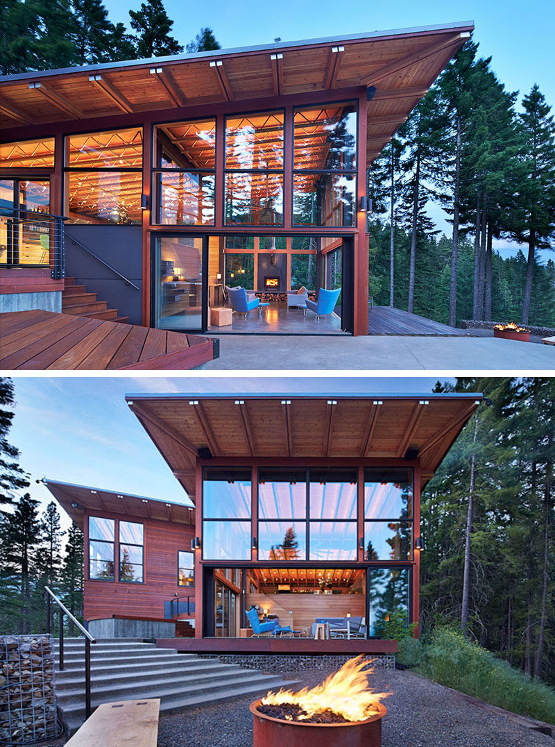 20 Awesome Examples Of Pacific Northwest Architecture // Heavy use of wood and steel protect this house from the elements and large windows take advantage of the views of the surrounding landscape.