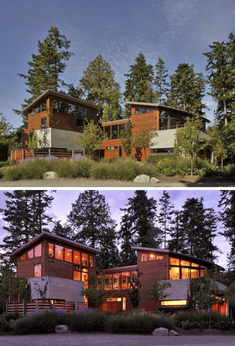 20 Awesome Examples Of Pacific Northwest Architecture // Wood siding and concrete bricks create a contrast on the exterior of this Pacific Northwest home.