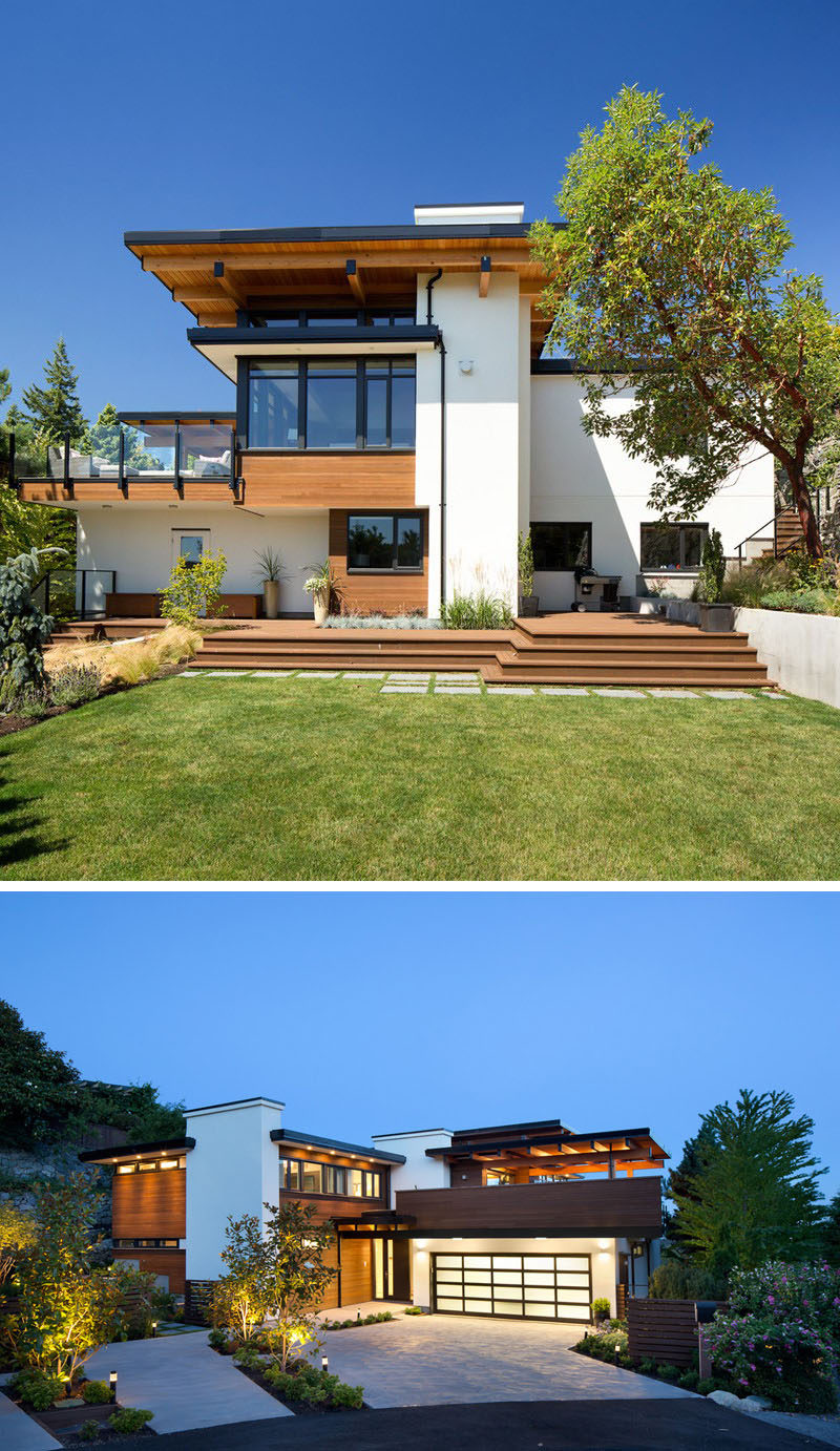 20 Awesome Examples Of Pacific Northwest Architecture // The combination of the white paint, exposed wood beams, light wood, and dark metal give this home a bright modern look.