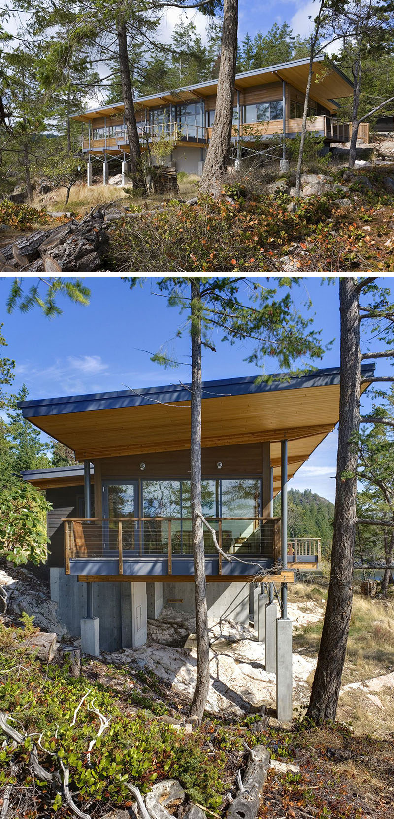 20 Awesome Examples Of Pacific Northwest Architecture // Built into the rock with deep eaves and large windows, this coastal home gets to enjoy both the forest and the waterfront views.