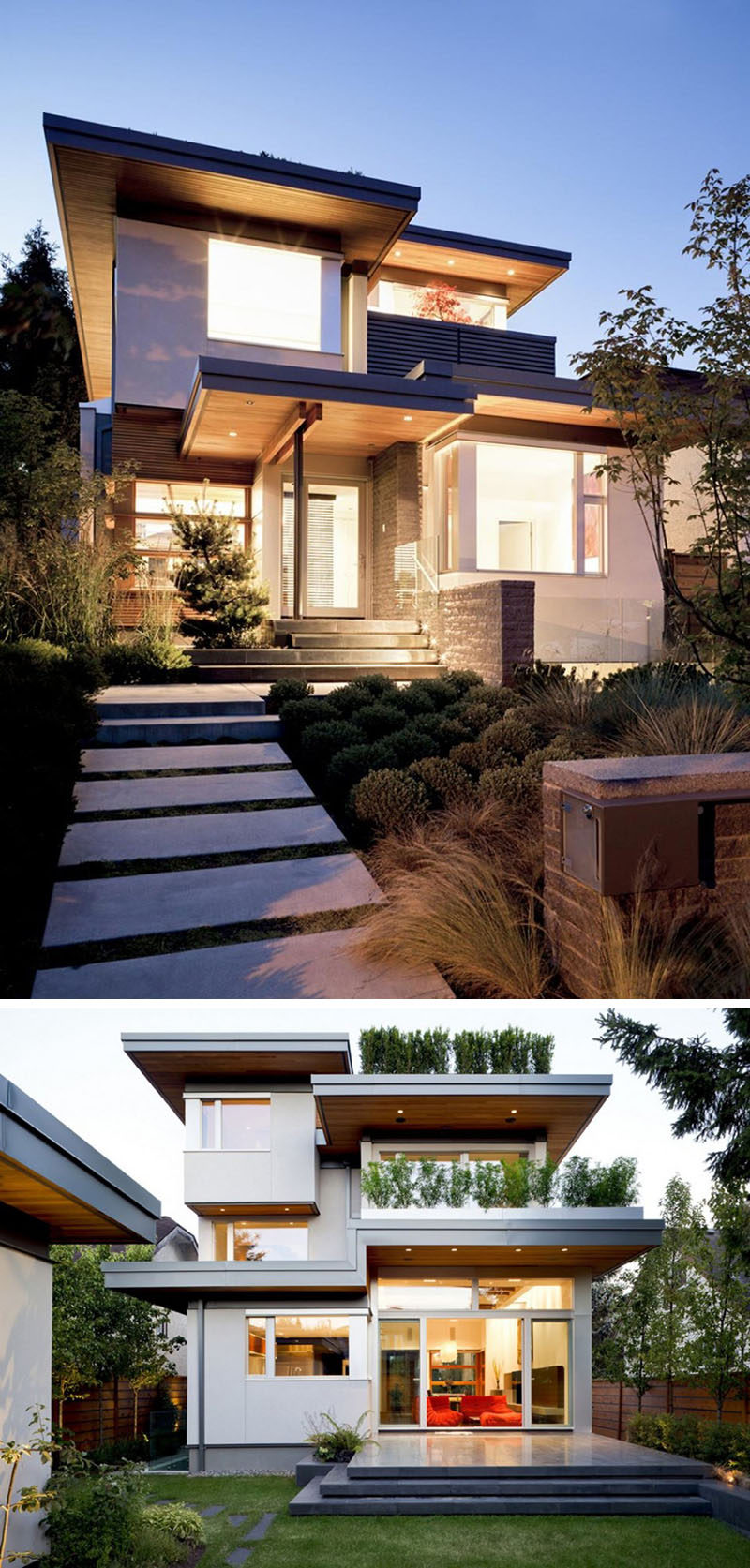 20 Awesome Examples Of Pacific Northwest Architecture // Clean lines and right angles create a geometric look while concrete, stone, and wood warm it up and make it feel cozy and inviting.