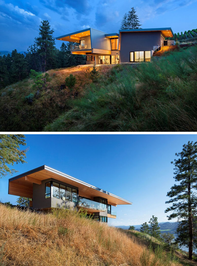 20 Awesome Examples Of Pacific Northwest Architecture // Lots of glass and wood keep this house feeling bright and welcoming, and make the most of the lake and vineyard views.