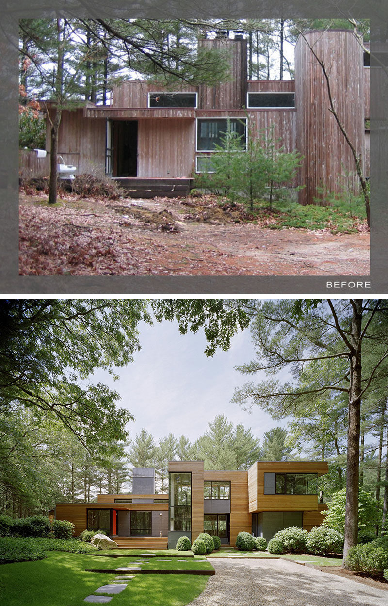 House Renovation Ideas - 17 Inspirational Before & After Projects // An old home in East Hampton, New York, was updated with lots of windows and turned into a modern home that takes advantage of the beautiful landscape around it.