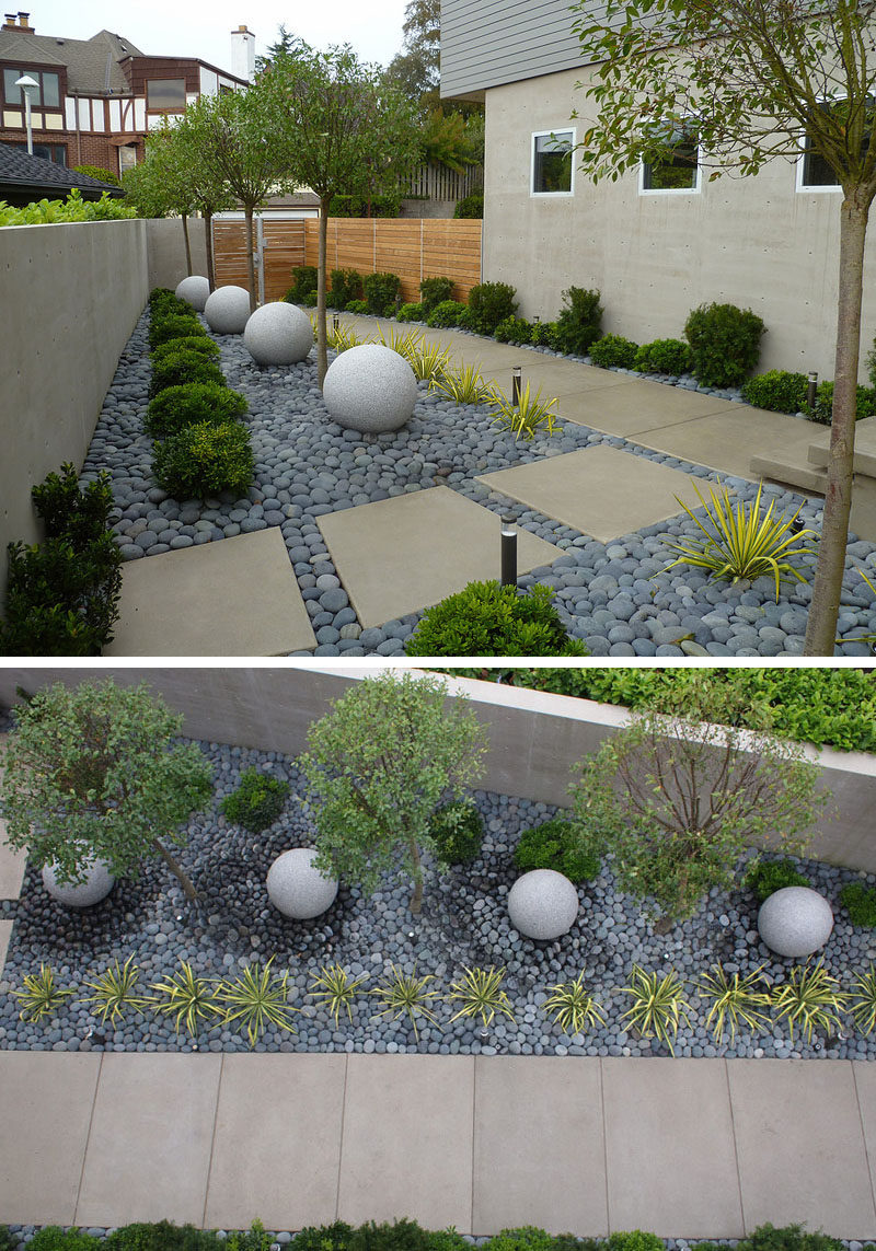 This rock garden in Seattle has plants that will tolerate heavy rain in the fall and winter, but will also do well as long as they're watered during the dryer summer months. #RockGarden #GardenIdeas #ModernGarden #Landscaping #GardenDesign