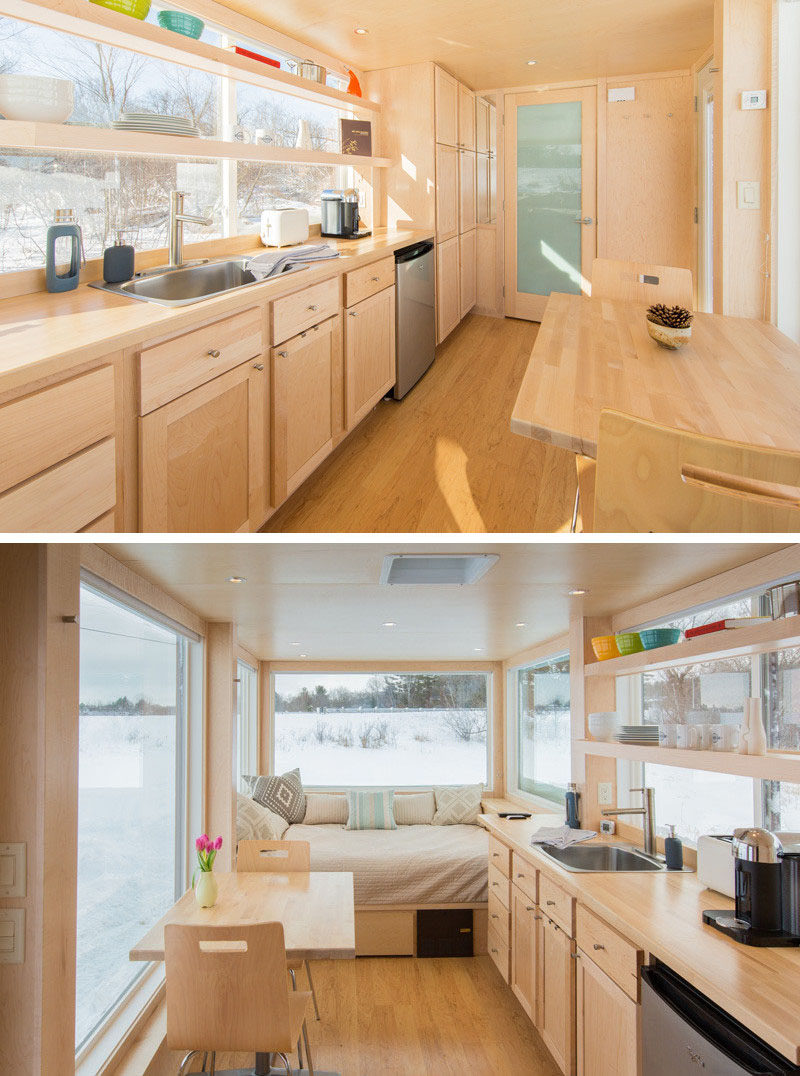 Kitchen Design Ideas - 14 Kitchens That Make The Most Of A Small Space // The kitchen area of this super tiny home includes lots of storage space to help keep things organized instead of being cluttered.