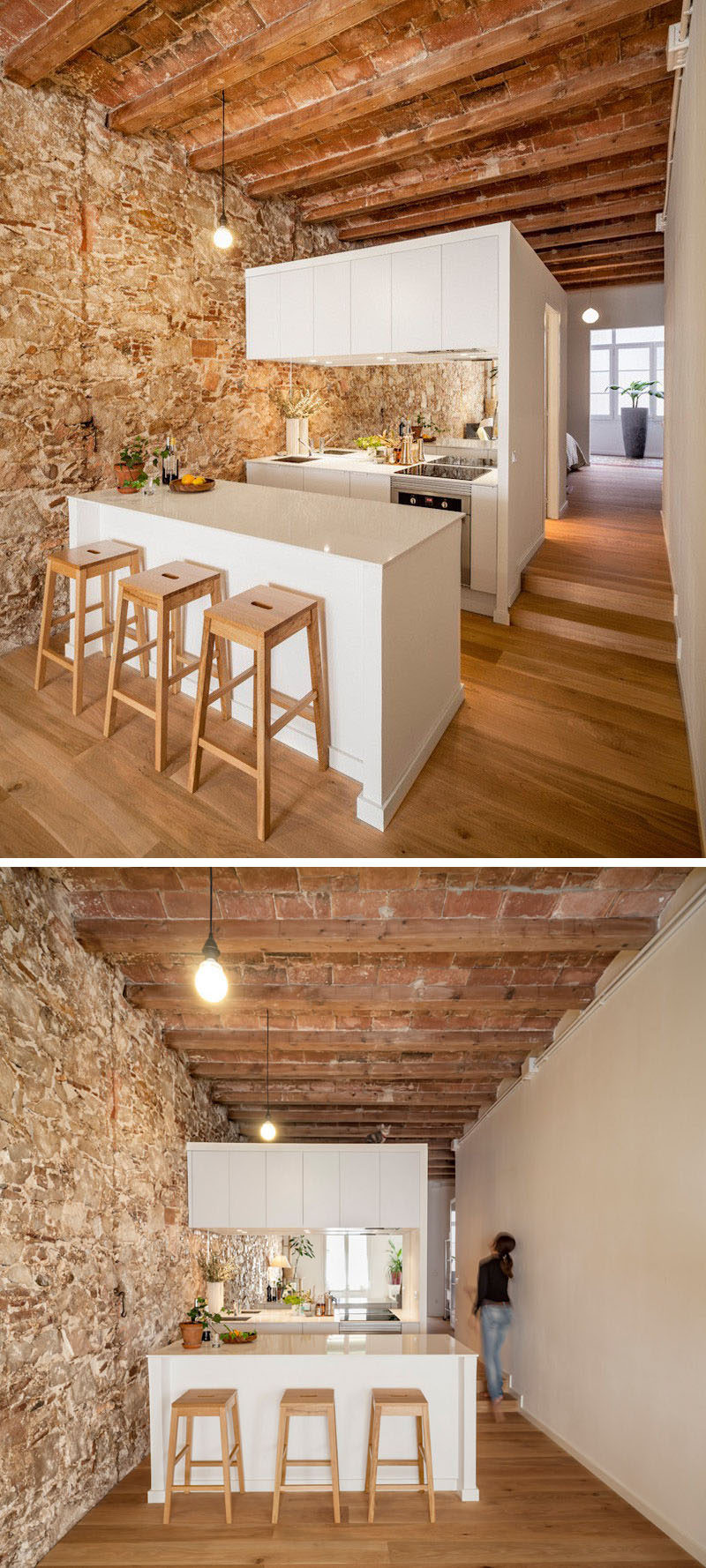 Kitchen Design Ideas - 14 Kitchens That Make The Most Of A Small Space // The mirrored backsplash of this small kitchen helps brighten it up and makes the space feel larger than it actually is.