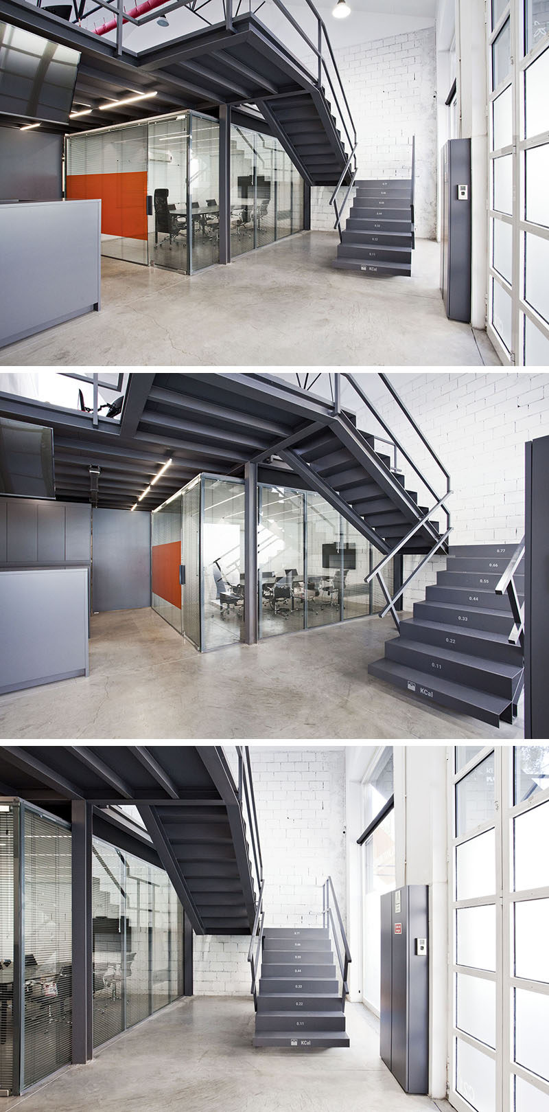 Stairs Design Ideas - These office stairs have the number of calories you burn on each tread as you walk up them.