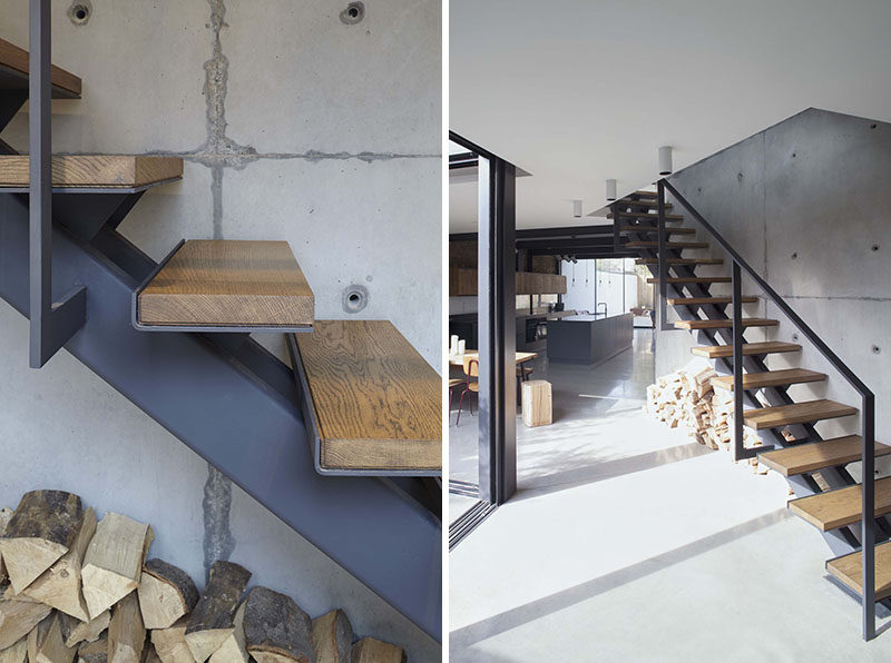 Stairs Design Idea - These wood and steel stairs seen in a renovated home, used upcycled timber from the original space for the stair treads, and the wood and steel keeps with the industrial look of the home.