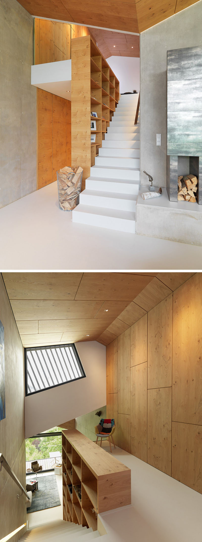 12 Examples Of Staircases With Bookshelves // This staircase/bookshelf combo leads up to a spot perfect for reading.