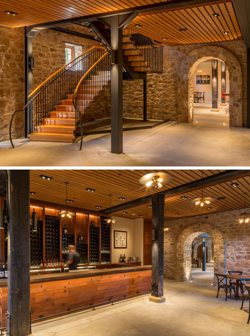 The floor within the Freemark Abbey was updated with distressed Douglas Fir flooring.