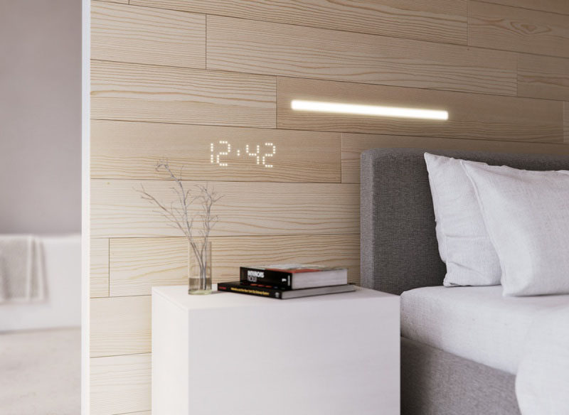 Hidden LED Lights are located within decorative wooden panels for a seamless lighting look.