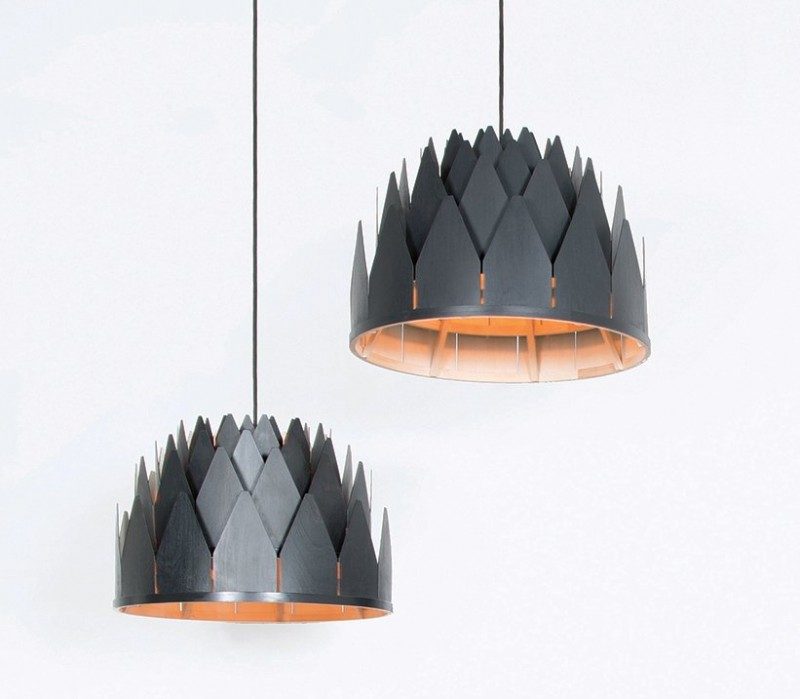 15 Wood Pendant Lights That Add A Natural Touch To Your Decor // These crown-like wood pendant lights are made from birch that's been stained black.