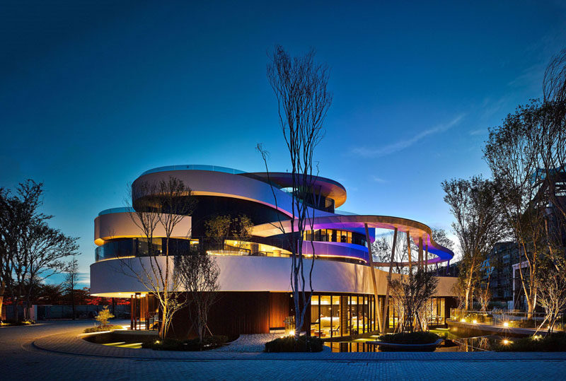 Architecture and interior design firm Chain 10 Urban Space Design, have designed the Green Places Community Clubhouse in the Annan District of Taiwan, that features a series of stacked, curved levels.