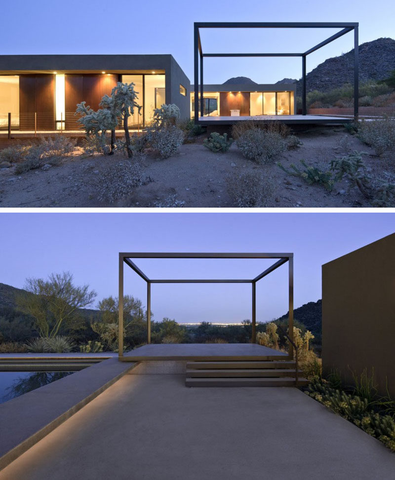 This raised cube-like structure is actually the deck for the swimming pool.