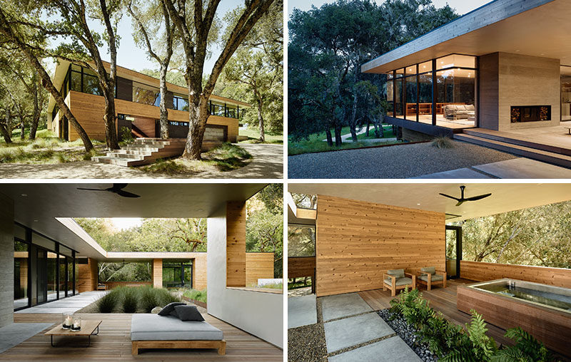 Sagan Piechota Architecture have designed this contemporary home with lots of outdoor living spaces, that's nestled between the trees of Carmel Valley in California.