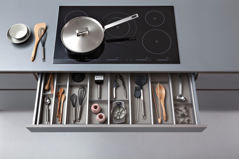 Kitchen Drawer Organization - Design Your Drawers So Everything Has A Place // Dividers in this kitchen drawer directly below the stove keep everything organized and make it super easy to find exactly what you're looking for when you need it.