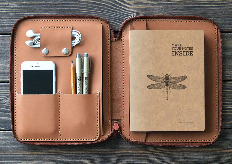 A small leather folio for a table and the essentials. #GiftIdeas #Architect #InteriorDesigner #LeatherOrganizer #LeatherNotebookHolder #LeatherFolio