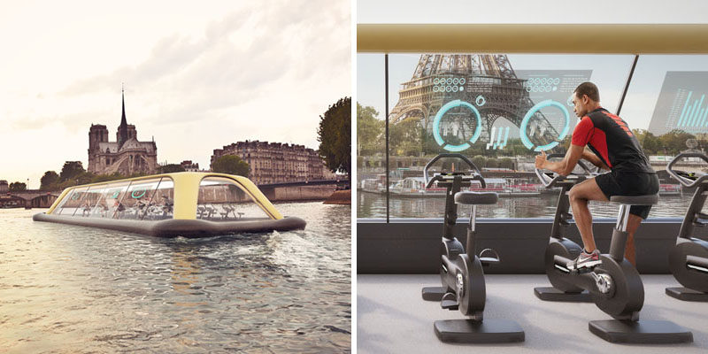 A group of designers have proposed the Paris Navigating Gym - a fitness center on a boat that uses human energy to propel the boat down the Seine River.