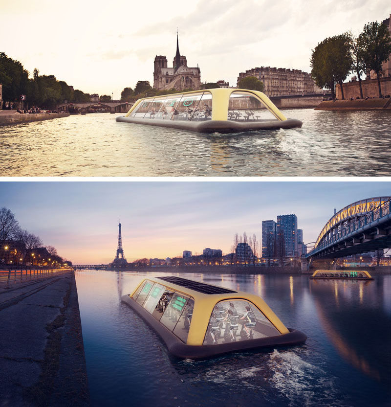 A group of designers have proposed the Paris Navigating Gym - a fitness center on a boat that uses human energy to propel the boat down the Seine River.