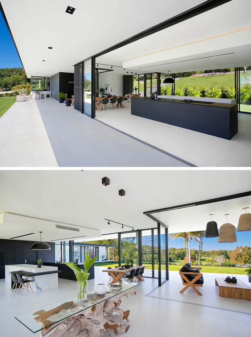 The main living area of this home is open to the backyard, with large overhangs providing shade for the interior, important for those hot Australian days.