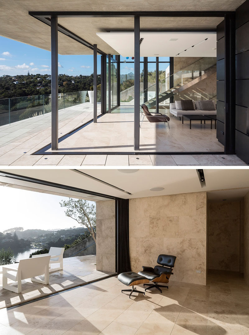 The living areas in this home have sliding doors that open up onto balconies to extend the living space.