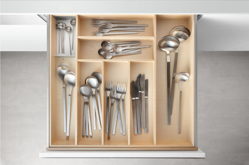Kitchen Drawer Organization - Design Your Drawers So Everything Has A Place // Wide compartments in this cutlery drawer provide lots of space for storing things and has room for larger utensils that need somewhere to go.