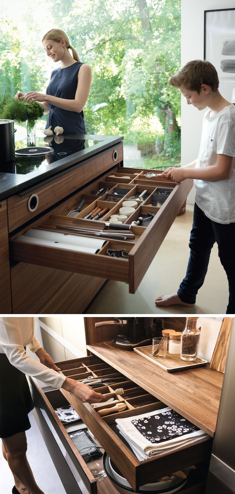 Kitchen Drawer Organization - Design Your Drawers So Everything Has A Place // Well organized drawers like these ones make it easy to find where things go and put them away properly.