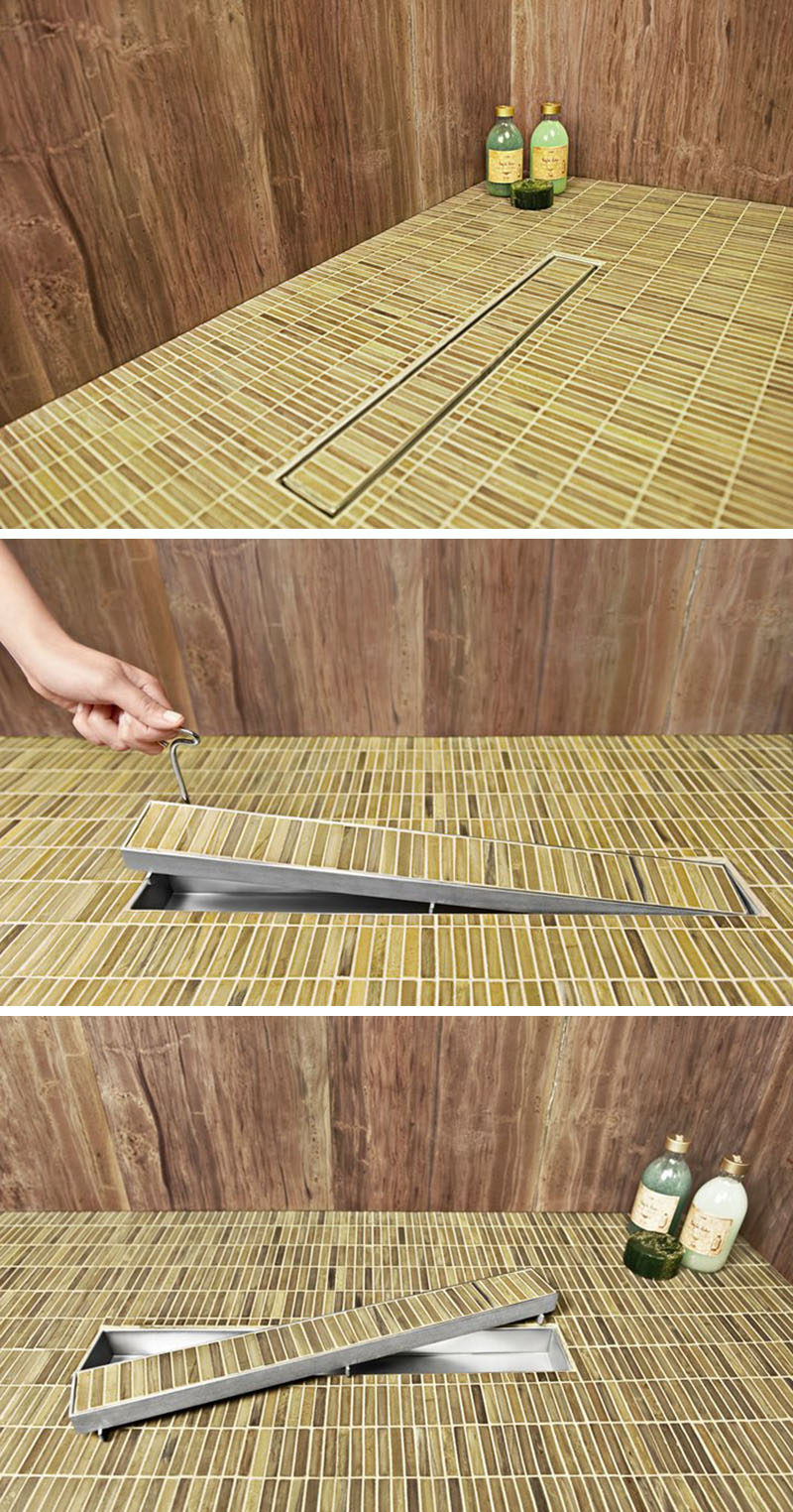 Bathroom Design Idea - Include A Linear Shower Drain // Linear shower drains, also known as infinity shower drains, are drain systems that lie flush with the floor and almost seem to disappear completely. #LinearShowerDrain #InvisibleShowerDrain #BathroomDesign #ShowerDesign #ShowerDrain