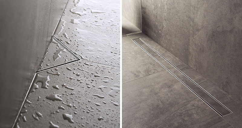 Bathroom Design Idea - Include A Linear Shower Drain // Linear shower drains, also known as infinity shower drains, are drain systems that lie flush with the floor and almost seem to disappear completely. #LinearShowerDrain #InvisibleShowerDrain #BathroomDesign #ShowerDesign #ShowerDrain