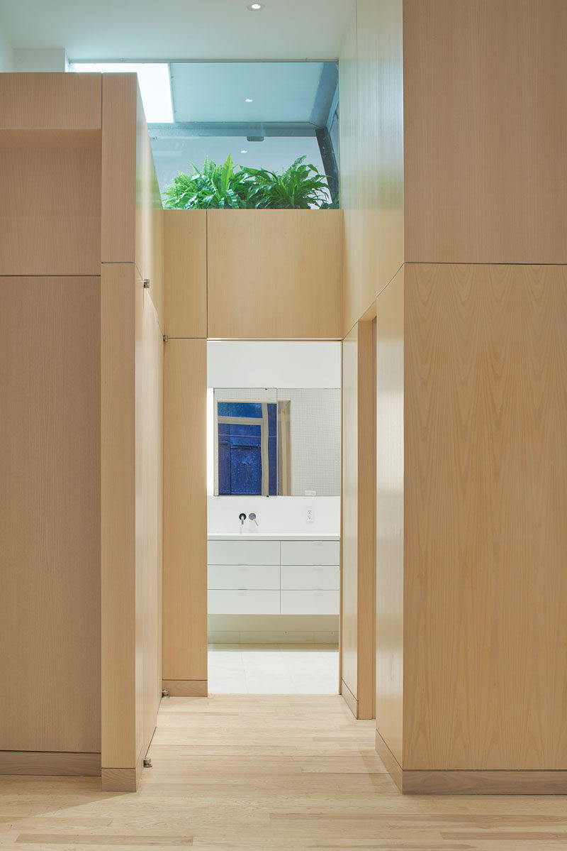 Plants grow above this bathroom in a New York apartment.