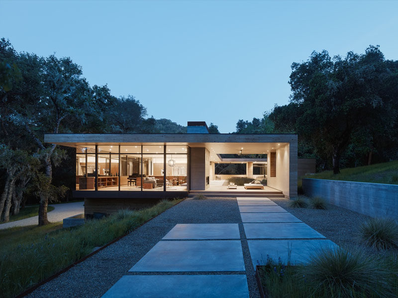 This home has been designed to have the indoor living areas on one side, and outdoor living areas on the other.