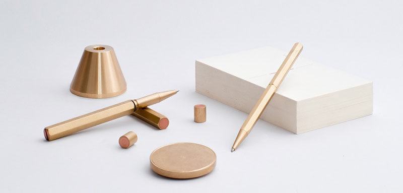 Good writing utensils are an essential tool in the architect and designer pencil box. These brass pens, pencils, and stands are an elegant gift that will help to create beautiful buildings, structures, and rooms. #GiftIdeas #Architect #InteriorDesigner #ModernGiftIdeas