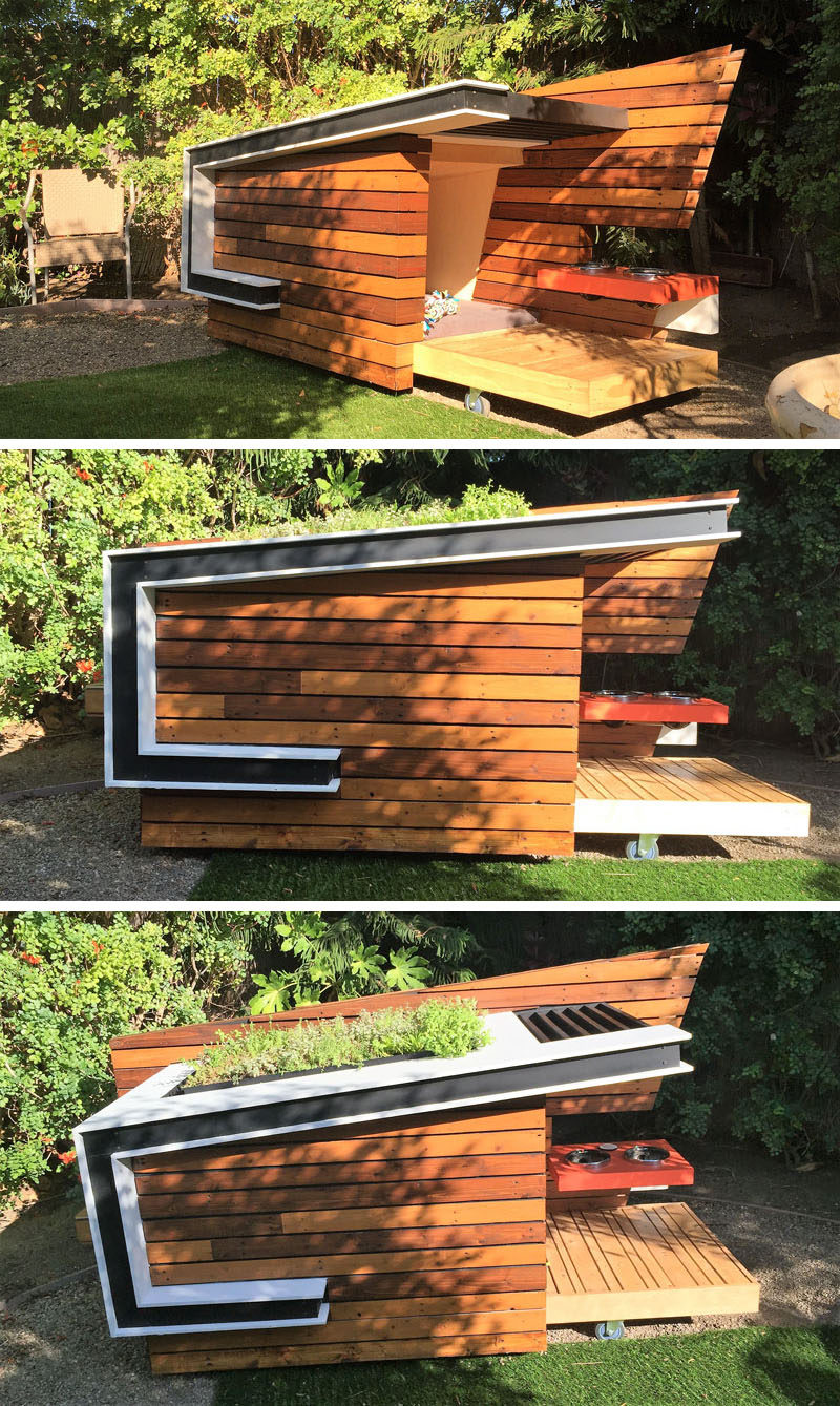 This contemporary dog house was inspired by mid-century modern architectural designs.