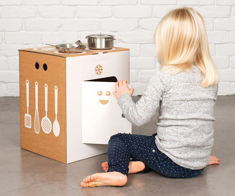 Gift Guide - 30+ Gift Ideas For The Modern Kid In Your Life // A small cardboard kitchen set like this one gives kids an opportunity to be just like the adults.