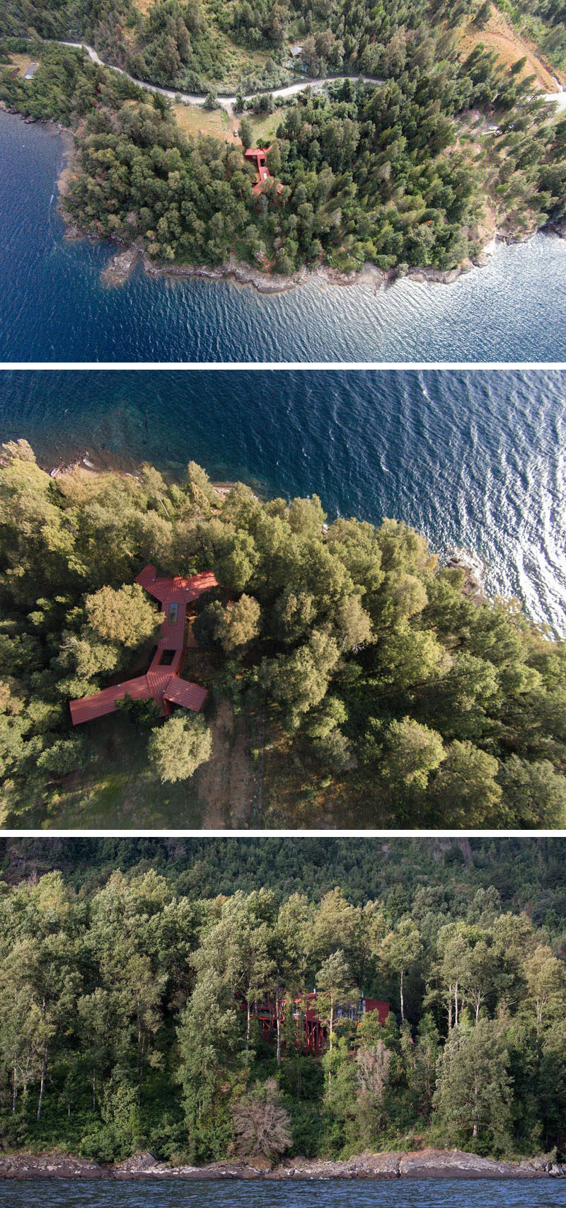 Sebastián Irarrazaval has designed a home in Chile, that makes its way down the hillside so that it can take full advantage of the water views without disturbing the surrounding trees.