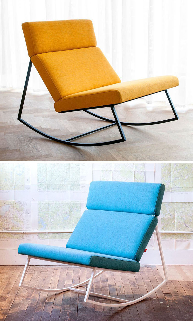 These rocking chairs come in fun colors to create more modern look to fit into any contemporary home. #ModernRockingChair #RockingChair #SeatingDesign #FurnitureDesign