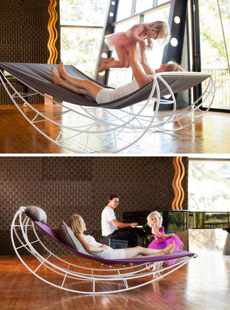 This lounge rocking chair lets you properly sprawl out while gently rocking you back and forth. #ModernRockingChair #RockingChair #SeatingDesign #FurnitureDesign