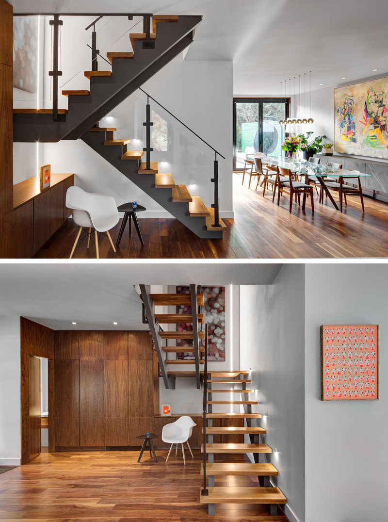 Wood and steel stairs have been installed in this renovated home for a more modern look.