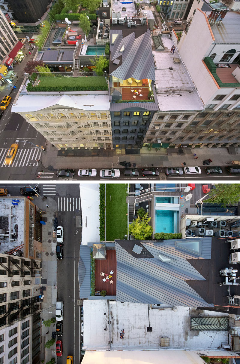 This historical apartment building in New York City received an ultra modern roof extension and updated interior.