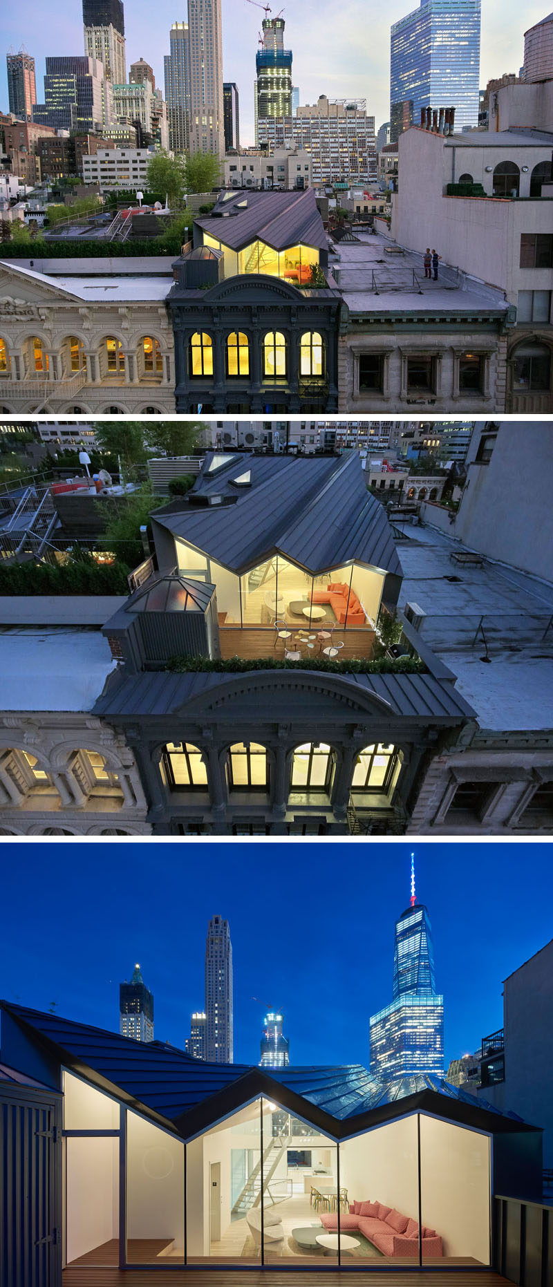 This historical apartment building in New York City received an ultra modern roof extension and updated interior.