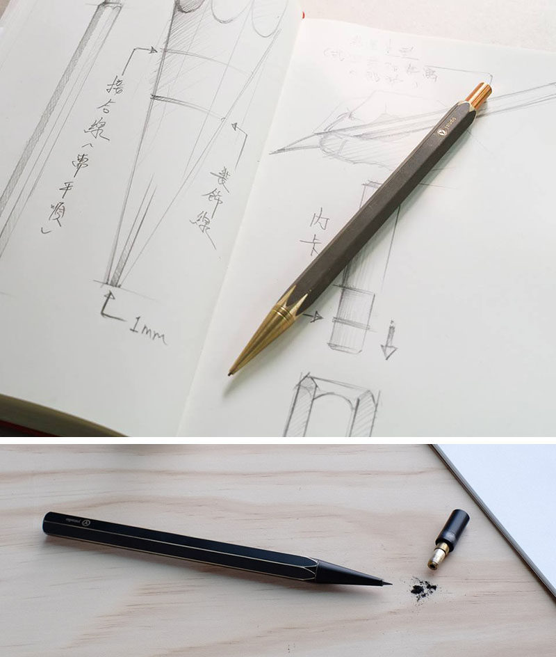 These sketching pencils are made from brass that wears away as you use it to create custom pencils that reflect the way they're used and cared for. #GiftIdeas #Architect #InteriorDesigner #ModernGiftIdeas